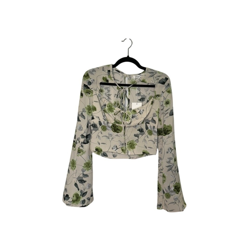 Emory Park Floral Print Long Sleeve‎ Tie Front Crop Top - Size S NWT